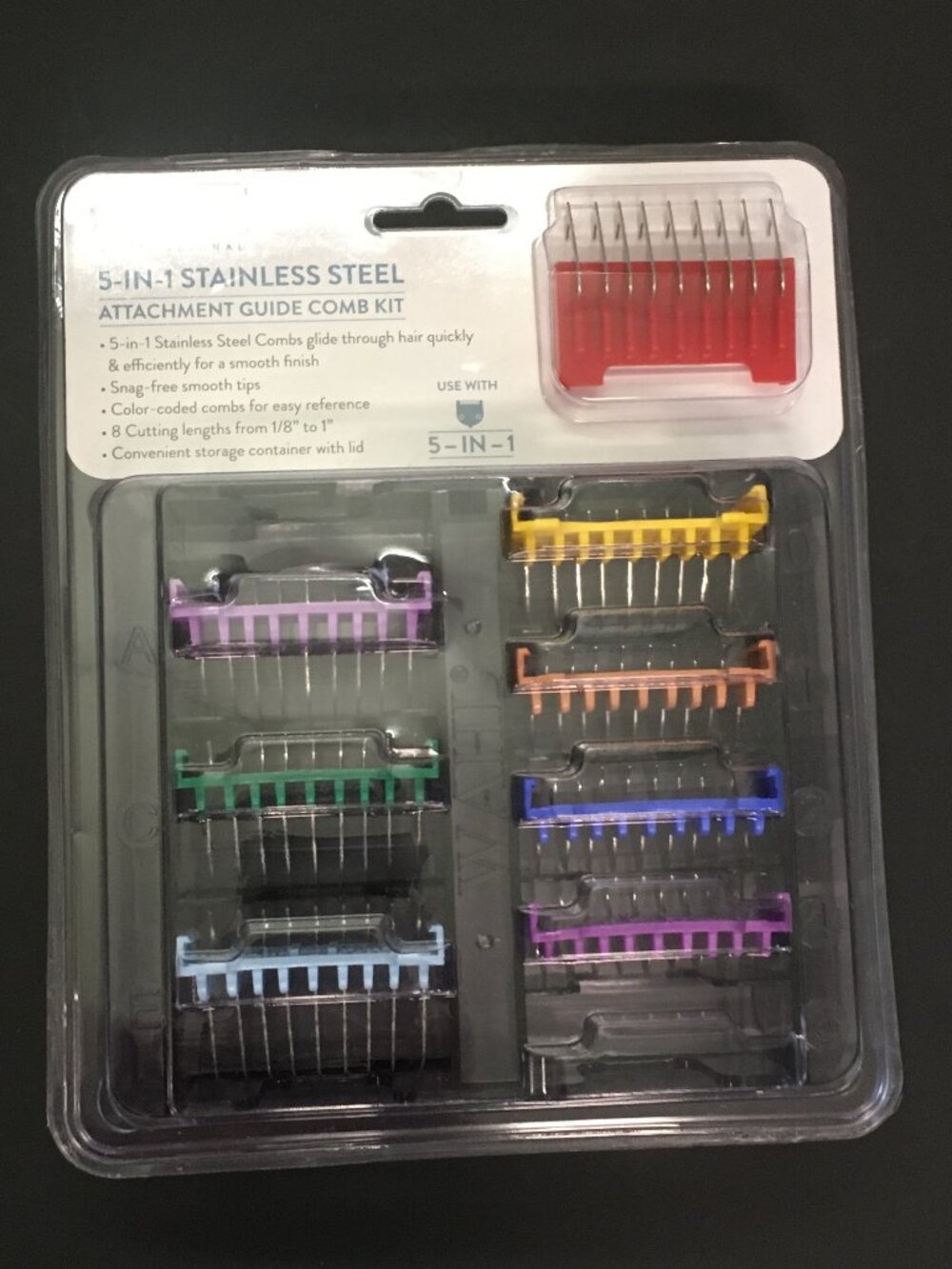 NEW Wahl 5-in-1 Stainless Steel Attachment Guide Comb Kit - Set of 8 w case